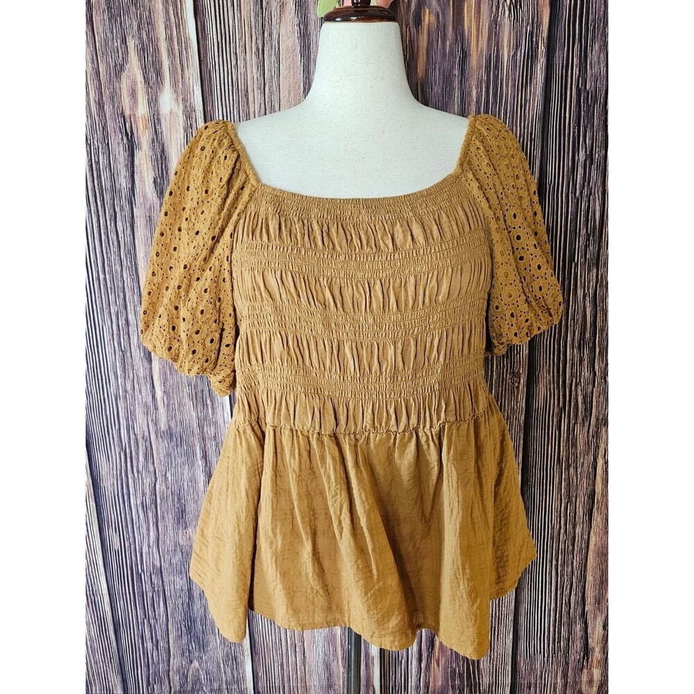 Maurices Cotton Eyelet Lace Puffed Sleeve Top Plus Size 2X